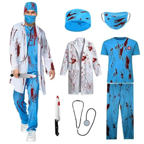 BNLIK Déguisement Médecin Zombie Hommes: 7 Pièces Ensemble C