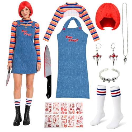 CHMMY Costume Halloween Poupée Tueuse Femme Salopette Robe C