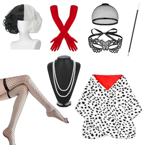 LOEPENLE Cruella Costume pour femme, costume dHalloween pour