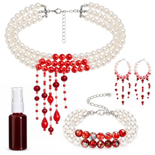 Henjunu 5Pcs Collier de perles sanglantes,Accessoires dHallo