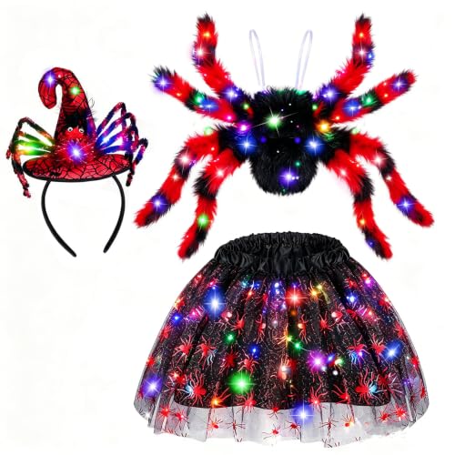 Hifot LED Costume Araignée Enfant Fille,Araignée Jupe Tutu L