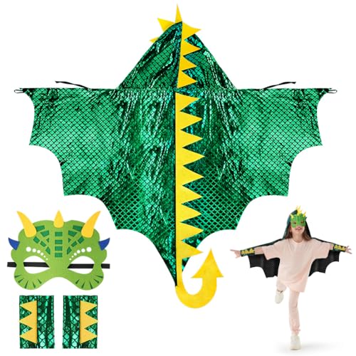 Aomig Cape Dinosaure 3pcs, Costume Dragon Masque Cosplay Hal