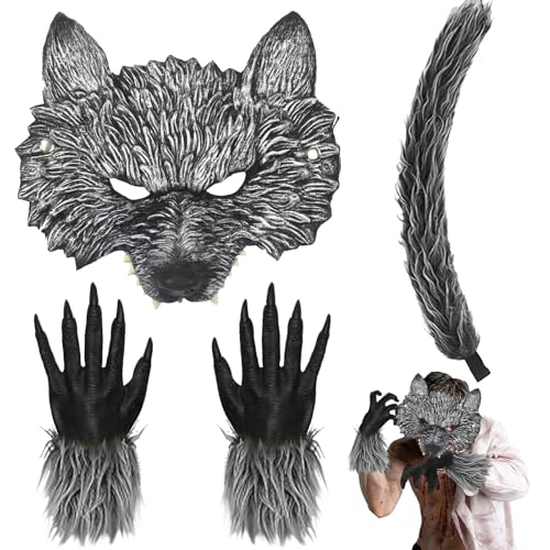 AUNGKWANG 4 pièces Masque Loup Garou Ensemble, Masque Karnev