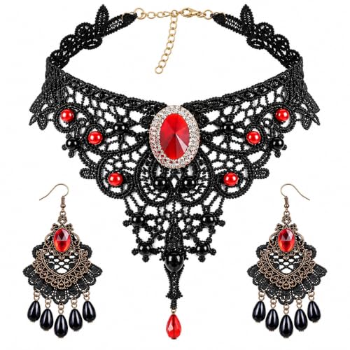Collier Gothique Dentelle Vampire avec Boucles dOreille Acce