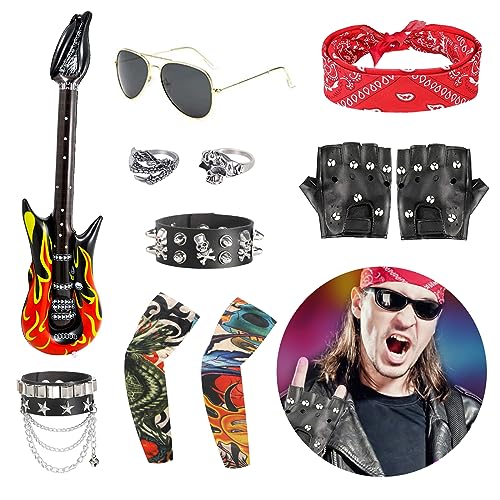FASBET 11pcs Rock Deguisement Accessoire Annee 80 Homme Femm