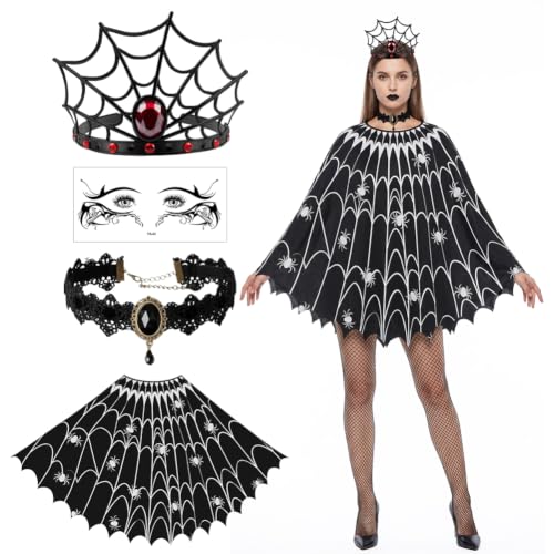 DiULi Costume Poncho Daraignée, 4pcs Costume Araignée Femme,