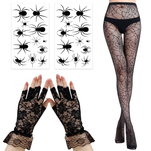 Collant Halloween Femme, 4 PCS Accessoire, 2x Tatouage Araig