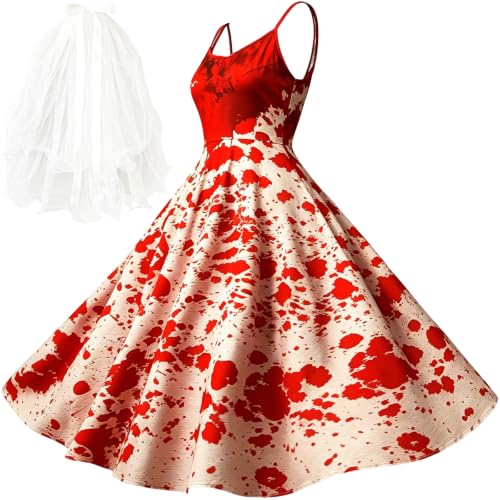 Robe de Soirée Femme Sang, Costume Halloween Sanglant pour F
