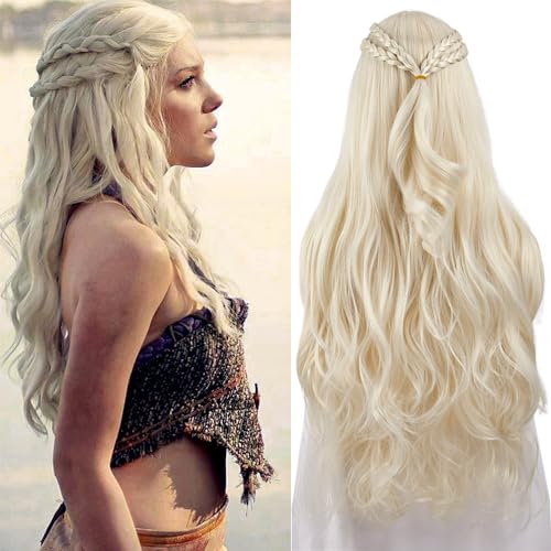 PORSMEER Daenerys Dragon Queen Cosplay Perruque Long Bouclé 