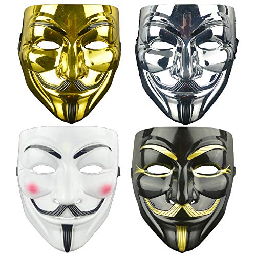 DWTECH Lot de 4 masques V comme Vendetta, masque anonyme, ma