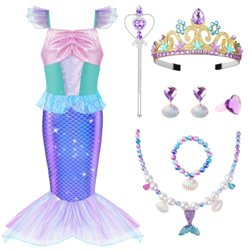 AOOWU Deguisement Robe Princesse Ariel Costume de Sirène pou