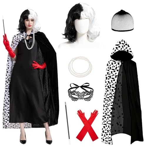 Beeoecm Déguisement Cruella Femme, 7 Pièces Costume Cruella 
