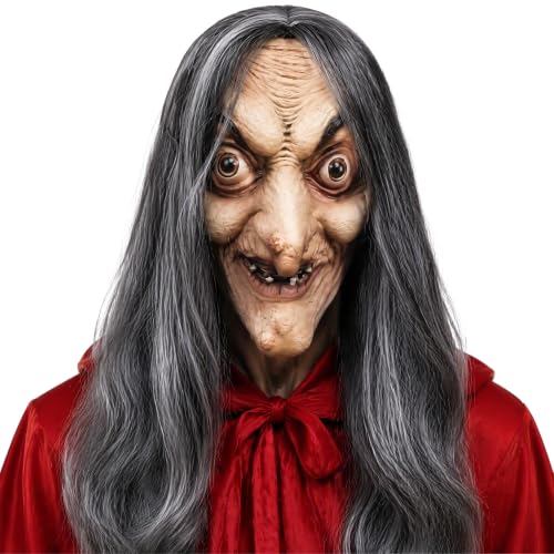 Weiongppy Masque Sorcière Réaliste Adulte en Latex, Vieille 