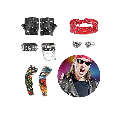 FASBET 9pcs Rock Deguisement Accessoire Annee 80 Homme Femme