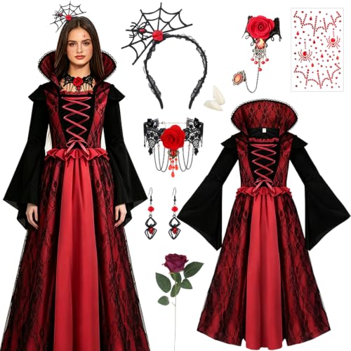 Deguisement Vampire Femme 8 Pièces - Robe Gothique, Serre-tê