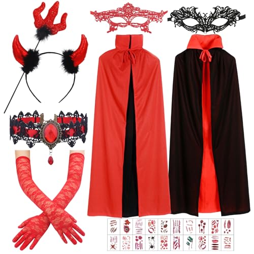 Giugio Déguisement de Diable et Vampire Femme - Cape à Capuc