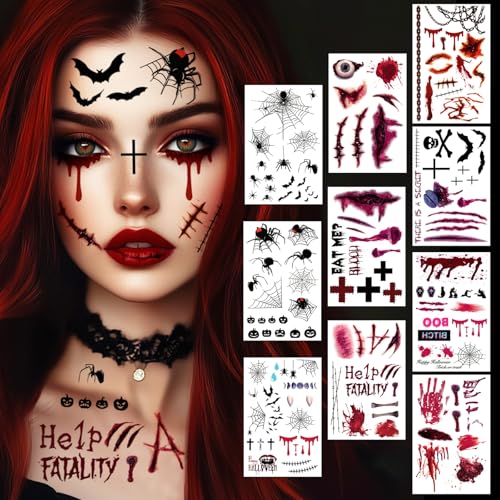 Tatouage Maquillage Halloween pour Visage, 10 Feuilles Degui