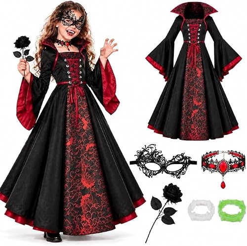 Déguisement Vampire Fille, Costume Halloween Enfant avec Rob
